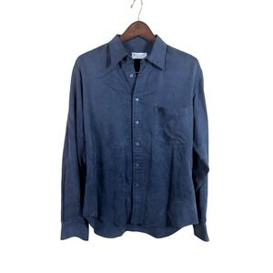 Yves Saint‎ Laurent Shirt Mens Tencel Long Sleeve Button Down Navy Blue
